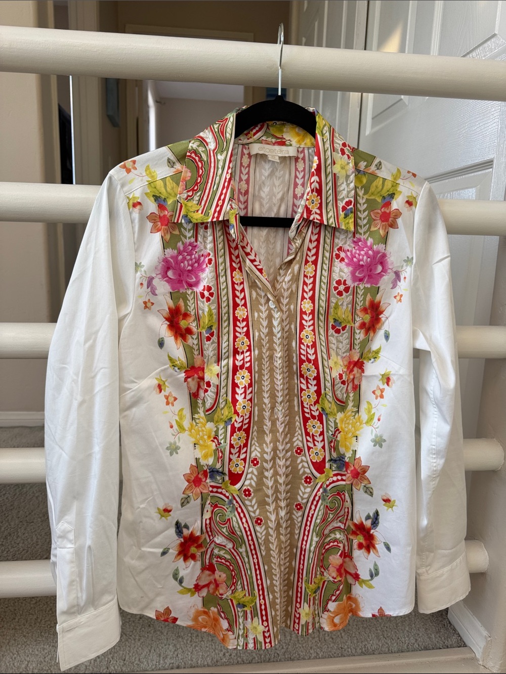 Floral Button-Up Blouse - White with Multi Floral Print